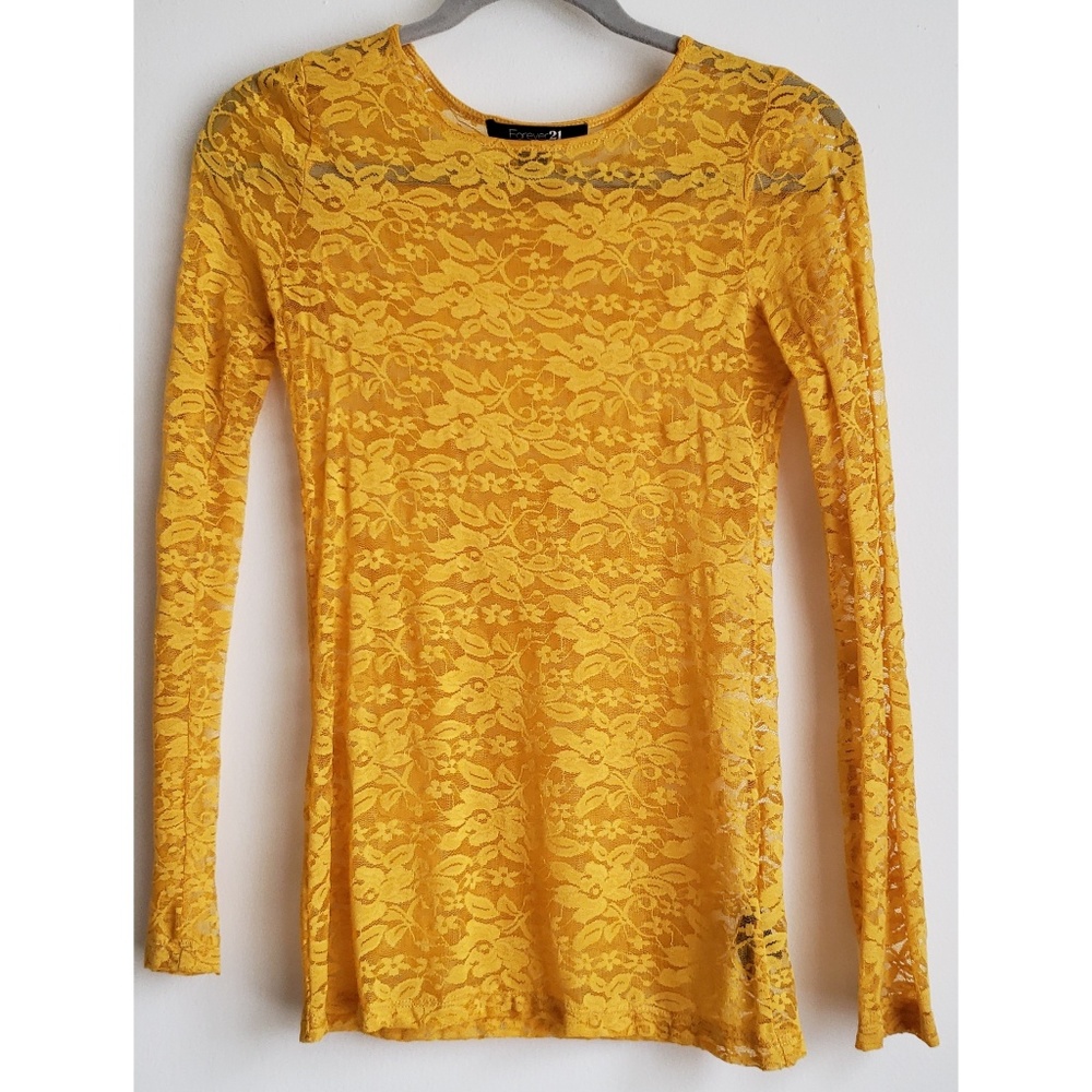 Forever 21 | Floral Lace Yellow Long-Sleeve Top